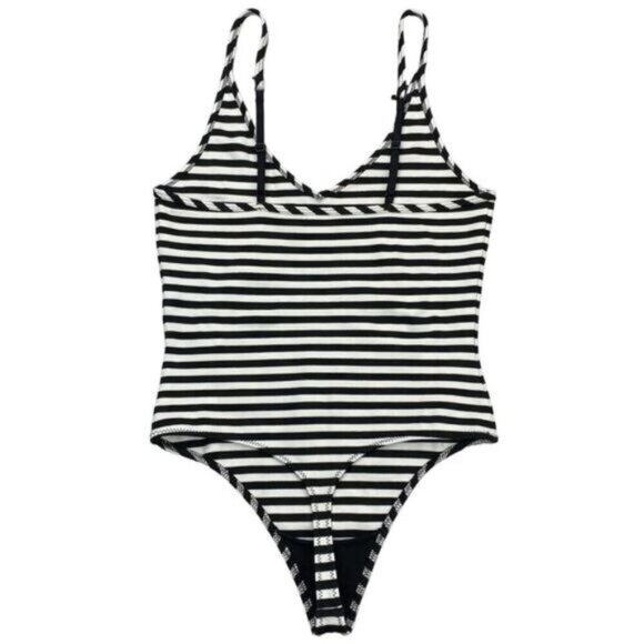 Aritzia Sunday Best Annie Striped Thong Bodysuit Small Black White - Picture 6 of 6